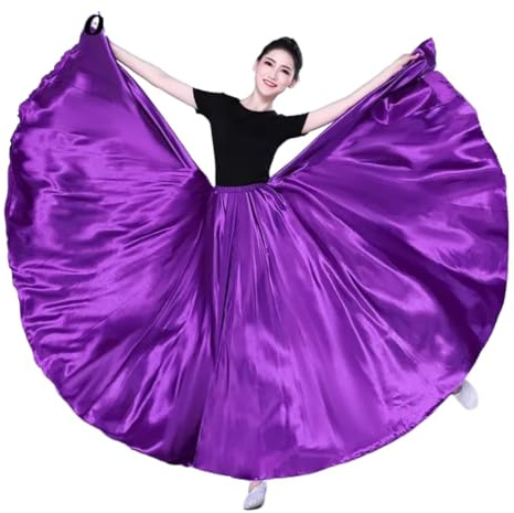 Lång dansövningskjol, 2024 Dam Swingkjol Dansdräkt 360/540/720 grader Flerfärgad Flera Storlekar(Purple,Hemline 360 L 85cm)