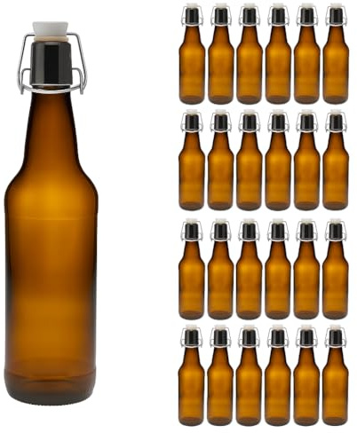 hocz 24x leere Bügelflaschen 500ml zum Befüllen Braun - Flaschen mit Bügelverschluss - 24er Bügel Glasflaschen Set für Bier, Saft, Getränke, Likör, Öl, Saucen - 24 Stück, 500 ml, Braun
