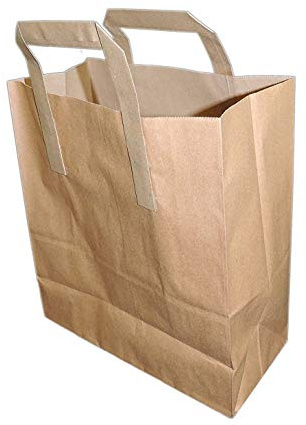 The Paper Bag Company Brown Paper Carrier Bags with Flat Handles, Pack of 100, paper , 30cm x 25cm x 14cm