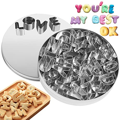 Small Cookie Cutter Set with Tin Box, 26 Alphabet Cookie Biscuit Cutters Shapes(A-Z), Durable Metal Stainless Steel Mini Cookie Cutters For Kids, Polymer Clay Cutters And Fruit Cutter