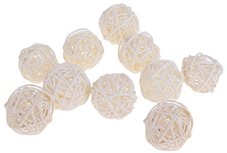 P Prettyia 15 Teile/Satz Natur Deko Kugel Set Kugeln Tischdeko Dekokugel Weide Naturdeko Rattan - Weiß, 5 cm