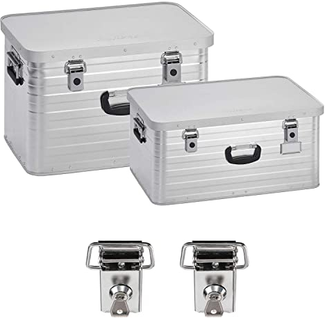 Enders ® SET de 2 Caisse en aluminium L et XL | 63 et 80 L avec 2 lots de Serrures | Malle metallique | Boite de rangement en metal | Cantine en Alu | Boîte à outils métallique complete | Boites