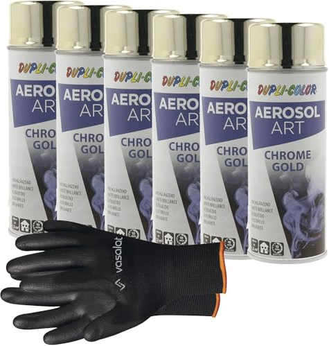 vasalat Dupli-Color Gold Spray Hochglanz - goldener Sprühlack mit guter Deckkraft - Lackspray Effekt für Metall, Kunststoff und Holz - Sprühfarbe, 6 Stück
