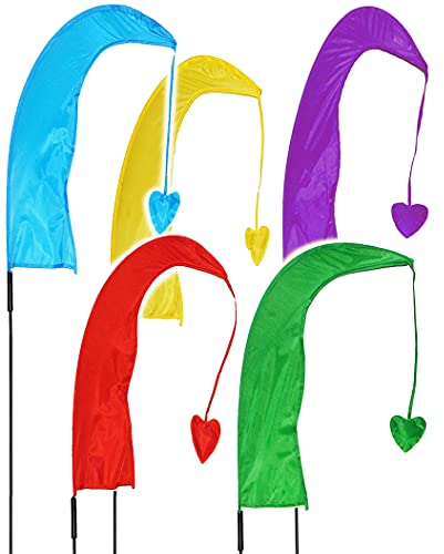 alles-meine.de GmbH 5 Stück XL - 1 m - Windfahnen/Balifahnen - bunter Farbmix - mit Fahnenstange - UV-beständig & wetterfest - Windrichtungsanzeige - aus Nylon/Flagge W..