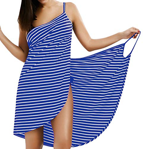 LumiSyne Strandkleider Damen Bikini Badeanzüge Cover Ups Ärmellos Wickelrock Sexy V Ausschnitt Strandponcho Mode Streifen Pareos Lose Stil Strandrock Große