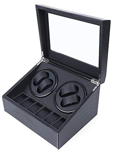Caja Giratoria para Relojes Automático Silenciosa Relojes Vitrina Watch Winder de Cuero Caja Organizadora de Relojes Hombre Mujer para 4 + 6 relojes automáticos