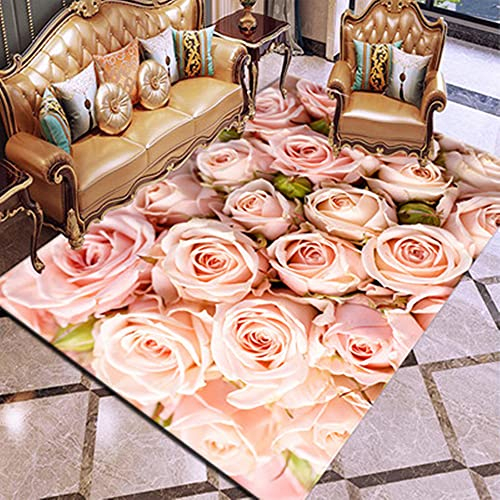 3D Rose Blume Rot Weiß Rosa Bunt Gemusterter Teppich Schlafzimmer Teppich Wohnzimmer Schlafzimmer Dekoration Bodenbelag Innenbereich Teppich Waschbar Anti-Rutsch-Teppichpolsterung (A4,120x160cm)