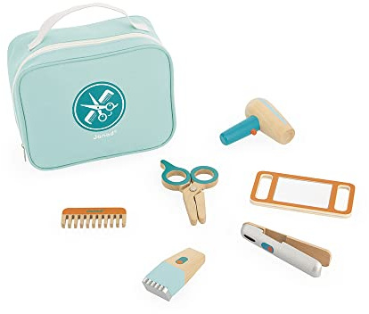 Janod - Hairdresser's Case - Pretend Play Toy - Role-Playing Games - Realistic Wooden Accessories - Encourages Imaginative Play - Portable Carry Case