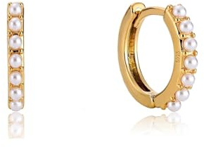 Kenivira Pendientes de Aro de Perlas Pequeñas para Mujer - Oro de 18 Quilates - Huggies - Regalos de Joyería