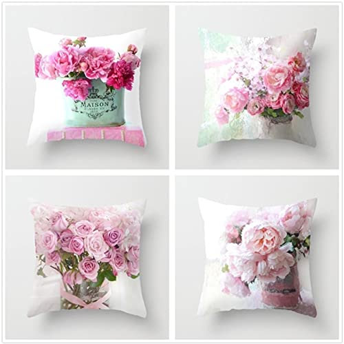 Kissenbezug 50x50cm 4er SetBoho Wohnzimmer Outdoor Deko, Schlafzimmer Zimmer Dekor Kissenhülle Kissenbezüge mit Verstecktem Reißverschluss, Couchkissen, Sofakissen Weinachten Farbenfrohe Blumen