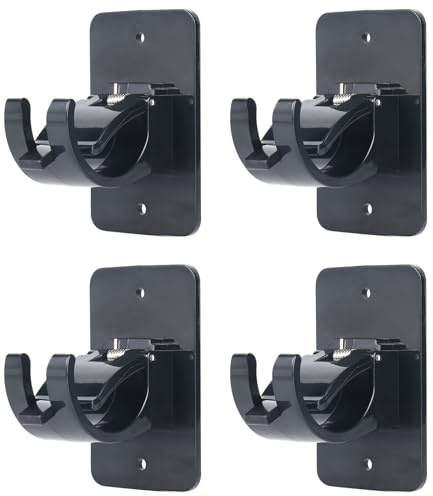 4Pcs Self-Adhesive Curtain Rod Clips, Universal Plastic Curtain Rod Clips, No Drilling,for C urtain Rods up to 40mm (Black) (Curtain Rod Not Included)