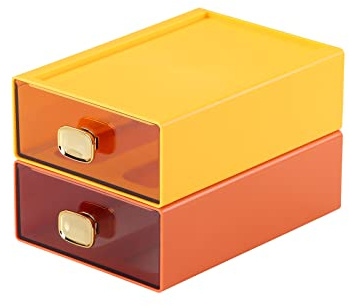 OSteed Desktop Drawer Organiser, Stackable Desk Storage Box, Orange Yellow
