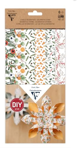 Clairefontaine 95868C - Kreativset für Erwachsene, 6 dekorative Sternen aus Papier (160g) zum Basteln, ideal als DIY-Projekt in der Weihnachtszeit, 1 Set