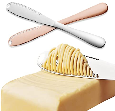 GWAWG 2 StüCk Buttermesser, 3 In 1 FrüHstüCksmesser, mit Gezackten und Geschabten DrahtlöChern, Leicht zu Verteilen, für Butter, Marmelade, KäSe, Etc