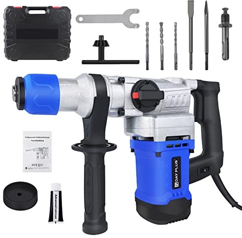 Marteau perforateur rotatif 1080 W - 3 fonctions - Marteau / Perceuse / Corde - Fréquence de frappe 4500 tr/min avec étui, huile lubrifiante, burin et foret inclus