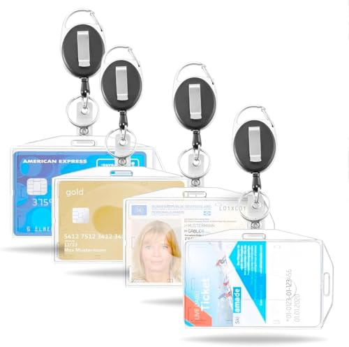 18x Premium Ausweishalter mit einziehbarer Ausweisjojo - ausziehbar Schlüsselanhänger - Ausweishülle - Kartenhalter/Zugangskarten mit Clip aus Hartplastik - Card Badge Holder