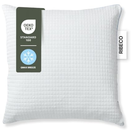 RIBECO GERMANY kühlendes Kopfkissen Olaf, Sommer-Kopfkissen 80x80 cm | mit kühlender QMAX-Breeze Technologie & kuscheliger Baumwollseite, für optimale Stützkraft