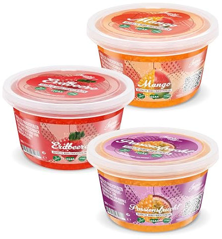 INSPIRE FOOD Bubble Tea Popping Boba Fresa, Mango, Maracuyá 3 pack de 450 gramos | Prepara delicioso boba tea en casa | listo para usar sin necesidad de cocinar