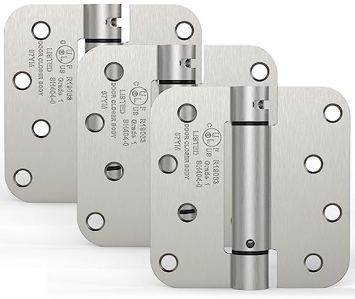 Treasem Self Closing Door Hinges, Auto Closing Spring Hinges with Adjustable Tension, 4 x 4 Inch, 5/8'' Radius Corners, for Home Interior, Exterior Doors and Commercial Use, Satin Nickel, 3 Pack