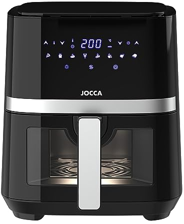 Jocca - Friggitrice ad aria calda 3,8 l | Friggitrice senza olio | Cucina sana | 1450 W di potenza | Protezione surriscaldamento | Manico con tocco freddo (nero 5 L)