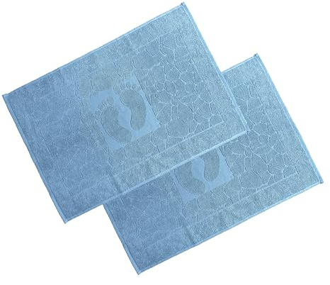 OG-ER Badvorleger Set 2 Teilig, Frottee Duschvorleger, Waschbar Duschmatte & Badteppich, 100% Baumwolle, Saugfähig & Schnelltrocknend (Hellblau, 50 x 70 cm)