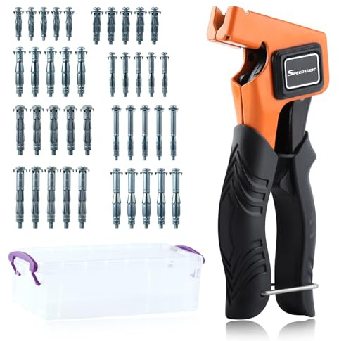 SPEEDWOX Hollow Wall Metal Cavity Anchor Plasterboard Fixing with 40 Pcs Bolts in 8 Sizes (M4,M5,M6) Dry Wall Anchor Heavy Duty Set Tool with Storage Box for Drywall Plaster Wall Wooden Plank Wall