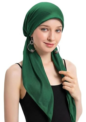 ZLYC Chemo huvudbonad förbunden huvudscarf för kvinnor lätt mössa hatt skalle skydd keps huvudsjalar, Helgrön, one size