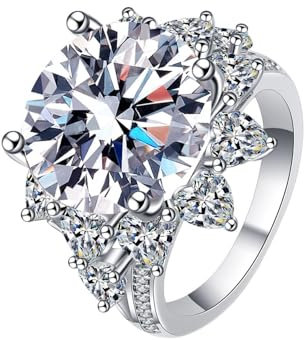Homxi Bague Fiancaille Argent 925 Femme,Bagues Mariage Bague Fleur avec Zircone Cubique 14MM Alliance Mariage Femme Argent Taille 56