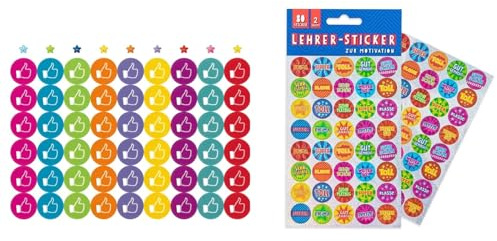 134 Aufkleber LEHRER STICKER Daumen selbstklebend Belohnungsaufkleber Motivation (80 Lehrersticker + 54 Daumen 9 Farben)