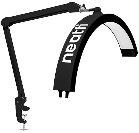 Neatfi Halbmond-LED-Tischlampe für Kosmetiker – 2.500 Lumen | 5 Lichtmodi | Professionelle Arbeitslampe für Gesichtsbehandlungen, Waxing, Threading & Tattoo (Schwarz, CCT mit Klemme)