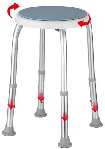 360°Drehbarer Duschhocker Höhenverstellbar Anti-Rutsch Badhocker,Belastung 136kg Stabiler badhocker für die dusche-Ohne Bohren,Duschhilfe Badsitz aus Alu und Kunststoff für Alter,Schwangere aus