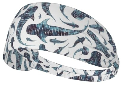 Diadema Deportiva, Diademas elásticas, Banda para el Pelo para Gimnasio, Ciclismo, Tenis,Tiburón Ballena