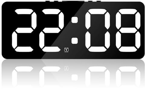 Mamamax Sveglia digitale - Orologio da parete digitale a LED,Allarme a 5 livelli di luminosità, sveglia digitale a intensità variabile,USB/batteria con ora data giorno settimana modalità 12/24 ore e
