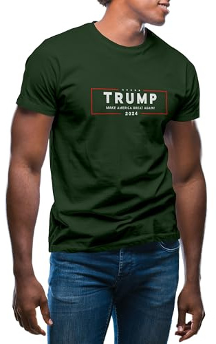 GR8Shop Make America Great Again Vote for Trump President 2024 T-Shirt Vert Militaire pour Homme Size L