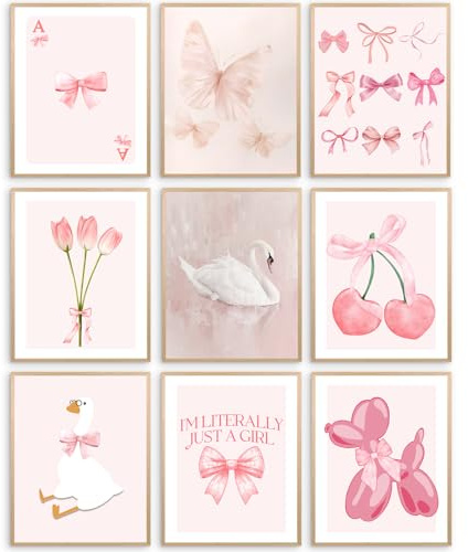 Elegend Kokett-Raumdekoration – 9 Stück Kokett-Wanddekoration, Kokette-Poster, rosa Raumdekoration, Kokette, Kokette-Wandkunstdrucke, Kokett-Poster für Mädchen, Schlafzimmer-Dekorationen