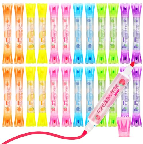 VICHOS 24 Stück Mini Textmarker für Kinder, Mitgebsel Kindergeburtstag 5 6 7 8 9 10 Jahre, Textmarker mit Zwei Enden als Give Aways Kindergeburtstag & Gastgeschenk Kindergeburtstag