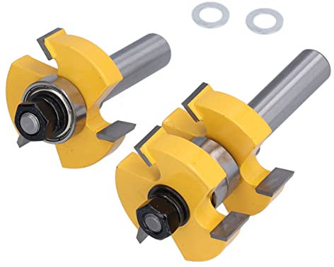 Jeu de 2 Fraises à rainure et languette en T, avec 3 dents et 2 roulements, Fraise à bois, Tige 1/2 Po, Coupe nette pour projets de bricolage.