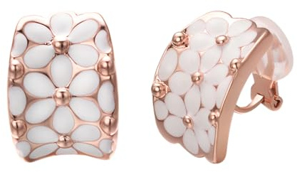 Vissen Boucle d'oreille Fleurs Blanches à Clip Femmes Boucle d'oreille Plaquées Or Rose Non Percées Chic Bijoux