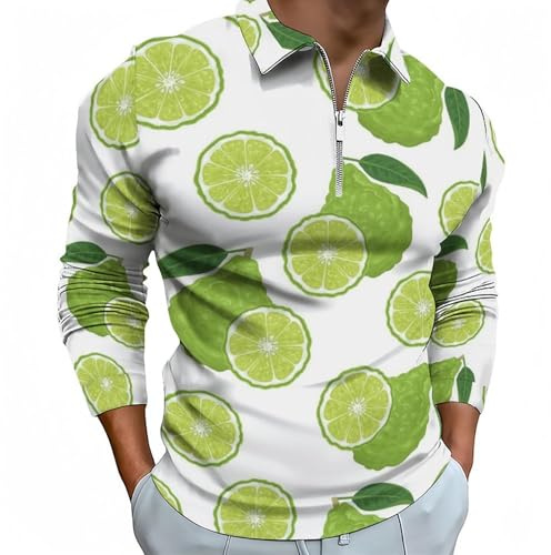 Polo a maniche lunghe da uomo - Carino Forest Green Limes T-shirt da golf autunnale da uomo casual con cerniera, Stile-3, XXL