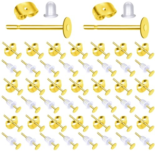 TOAOB 500 Pezzi Oro Orecchini Basi Perni in Acciaio Inossidabile 4 mm e Ferma Orecchino a Farfalla e Trasparente Support Backs in Silicone per Orecchini Fai Da Te Creazione di Gioielli