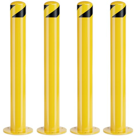 Safety Bollard Post, Steel Bollards,Parking Bollard, Yellow Powder Coated Safety Parking Barrier Post, for Traffic Sensitive Areas (4, 36H*3.5D)