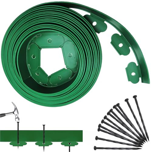 SilverChry Flessibile Bordura per Aiuola, Bordo Giardino con 15 Chiodi per Pavimenti, Bordure per Aiuole, Bordura per Giardino, Bordi per Aiuole Giardino, Percorso Giardin (Verde)