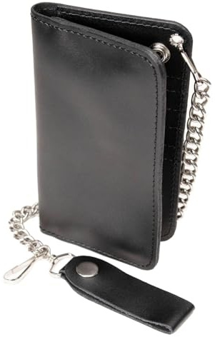 Milwaukee Leather MLW7894 Men's 7 Leather Bi-Fold Biker Wallet w/Multiple Storage and Swivel Trigger Clip Anti-Theft Stainless Steel Chain - 7 Inch
