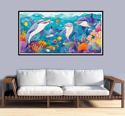 Malen Nach Zahlen Erwachsene groß 16x32 inch Malen Nach Zahlen Meer, DIY Malen Nach Zahlen Tier mit 3-Pinseln und Acrylfarben Handgemalt Ölgemälde Leinwand Bastelset,Home Decor Frauen Geschenk-y1203