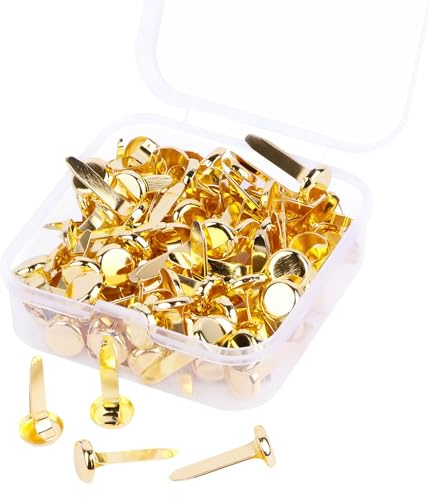 Pattern Bag Clips, Pattern Clips, Mini Brads, Round Wing Clip, Small Round Head Clips, Colourful Metal Wing Clips, 8 x 18 mm for School, Office, Paper, Letter Clips, Crafts, DIY (Gold, Pack of 100)