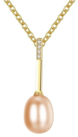Aotiwe Kette für Freundin, Goldkette Damen Zart mit Ovalem Rosa Perlenanhänger 925 Silber 40cm