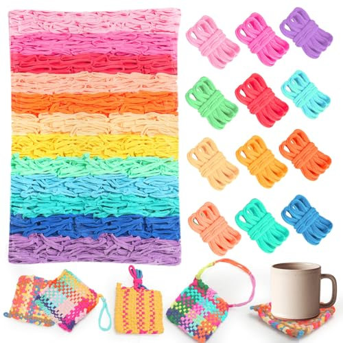 1200 PCS Weaving Loom Loops Potholder 7 inch Durable Nylon DIY Crafts Projects for Kids Adults Rainbow Themed Potholder Weaving Loops Kit Elastic Ideal Gifts for Girls Ages DIY Crafts Supplies