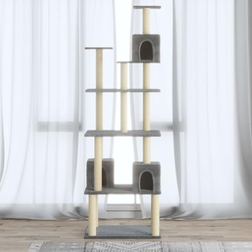 Rascador para Gatos con Postes de sisal, Xichuzi Arbol para Gatos, Gatos Accesorios, Arranhador para Gatos, Arbol Rascador Gatos, Gris Claro 188 cm