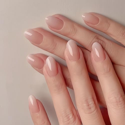 KQueenest Press on Nails Kurz French – Ombré Rosa Nägel zum Aufkleben Kurz Runde, Gradient Rosa Weiß Fake Nails Short, Mandel Künstliche Nägel Set für Frauen, 24 Stück