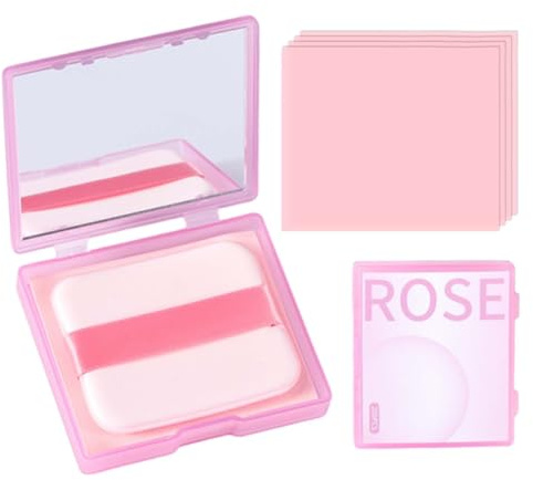 200 Hojas Papel Secante de Aceite, Papel Secante de Aceite con Tubo de Espejo y Espuma de Polvo Autoadhesivo, Oil Control Paper, Hojas Absorbentes Oil Control Paper para Todo Tipo de Piel (Rosa)